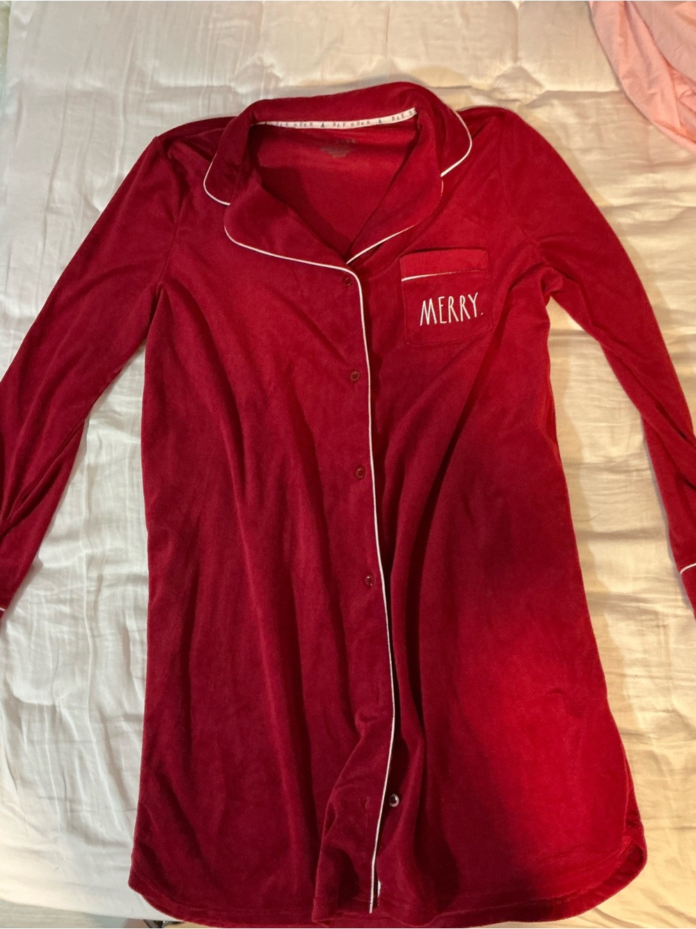 Rae Dunn Red 'MERRY' Long Pajama Nightshirt with White Piping